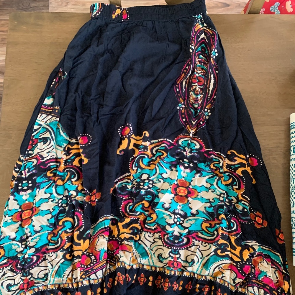 Earthbound Trading High Waisted Maxi Skirt with Pattern | Color: Black | Size: M